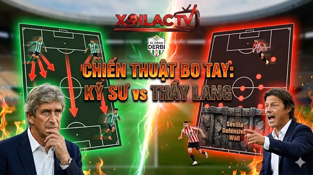 Phân tích chiến thuật Real Betis vs Sevilla: Sơ đồ tấn công 4-3-3 của HLV Manuel Pellegrini đối đầu với khối phòng ngự low-block 5-3-2 của Sevilla