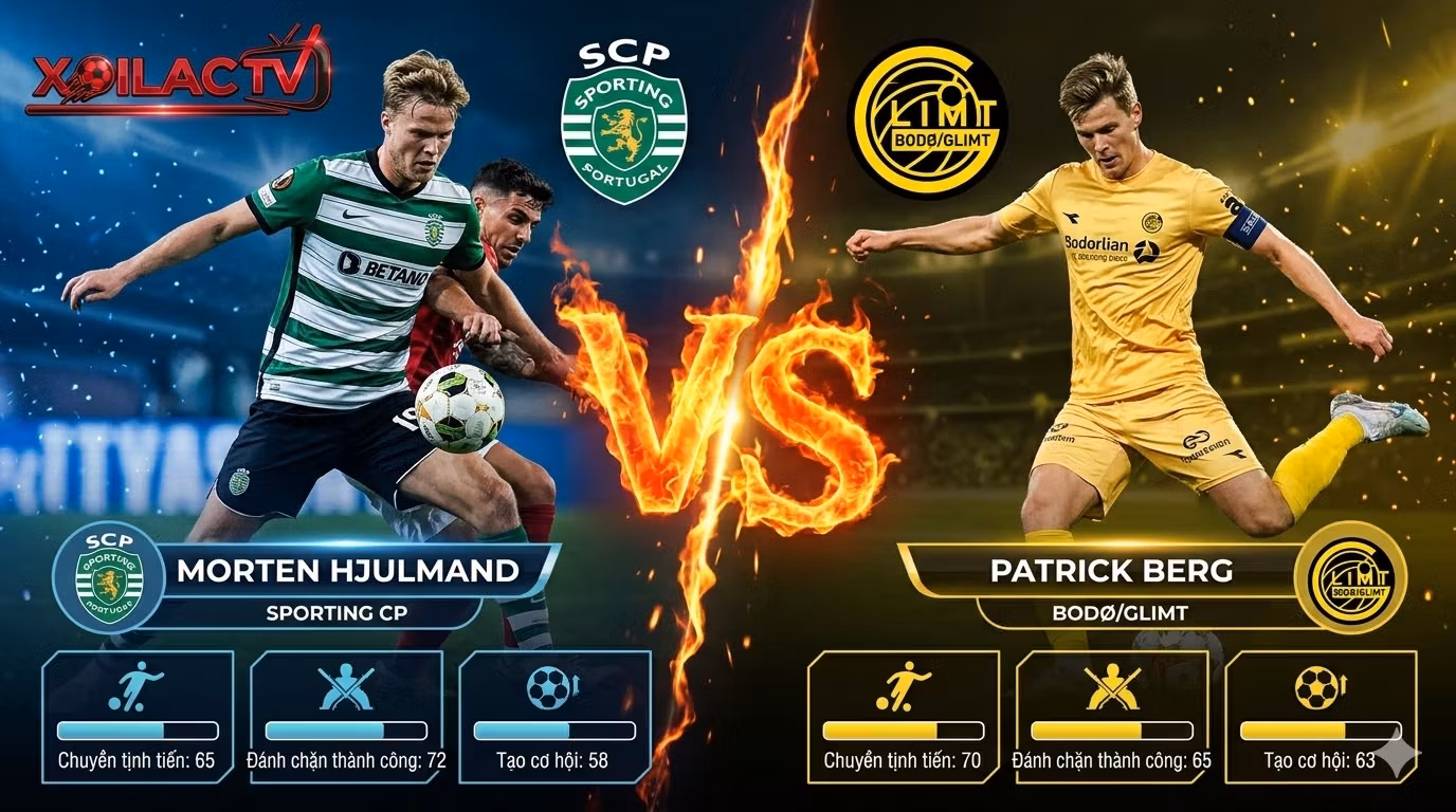 So sánh chỉ số đối đầu điểm nóng giữa Morten Hjulmand và Patrick Berg trận Sporting vs Bodø/Glimt