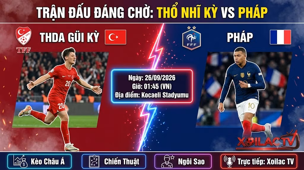 Nhận định, soi kèo trận đấu Thổ Nhĩ Kỳ vs Pháp lúc 01h45 ngày 26/09 tại UEFA Nations League - Xoilac TV.